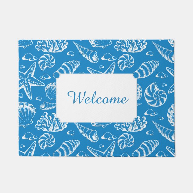 Blue Beach Pattern | Add Your Text Doormat (Front)