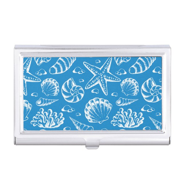Blue Beach Pattern Business Card Case (Front)