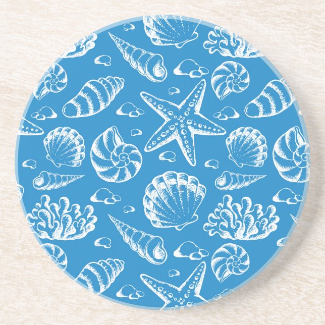 Blue Beach Pattern Drink Coaster (Front)