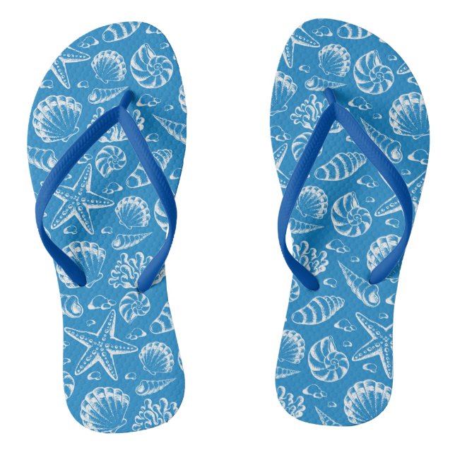 Blue Beach Pattern Flip Flops (Footbed)