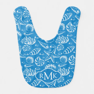 Blue Beach Pattern   Monogram Bib