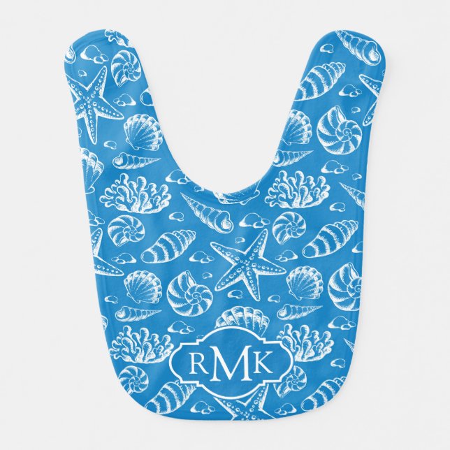 Blue Beach Pattern | Monogram Bib (Front)