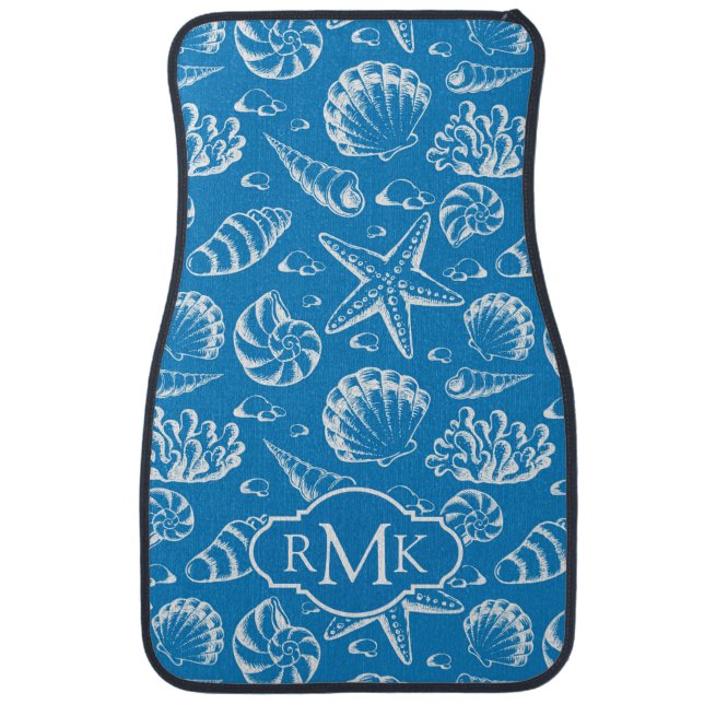 Blue Beach Pattern | Monogram Car Mat (Front)