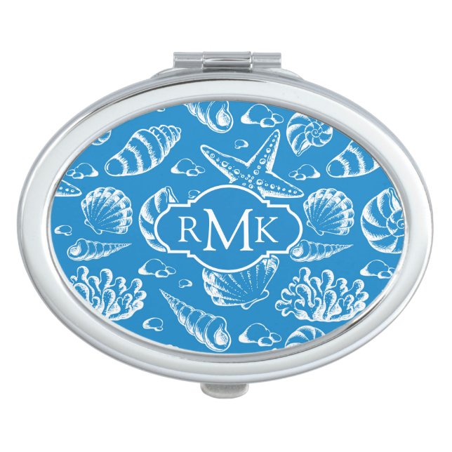 Blue Beach Pattern | Monogram Mirror For Makeup (Front)
