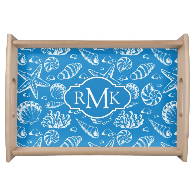 Blue Beach Pattern | Monogram Serving Tray (Front)