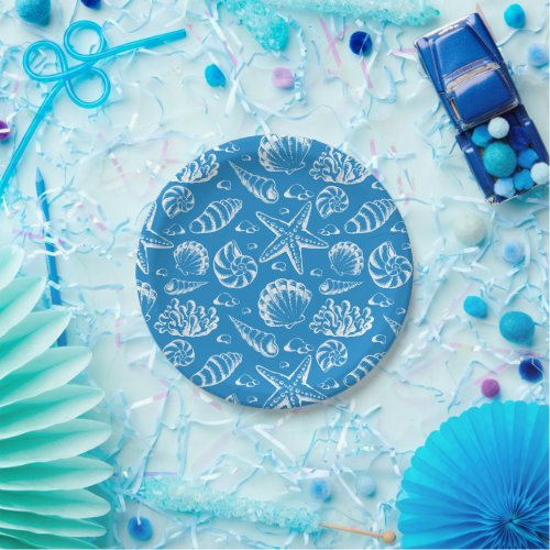Blue Beach Pattern Paper Plates