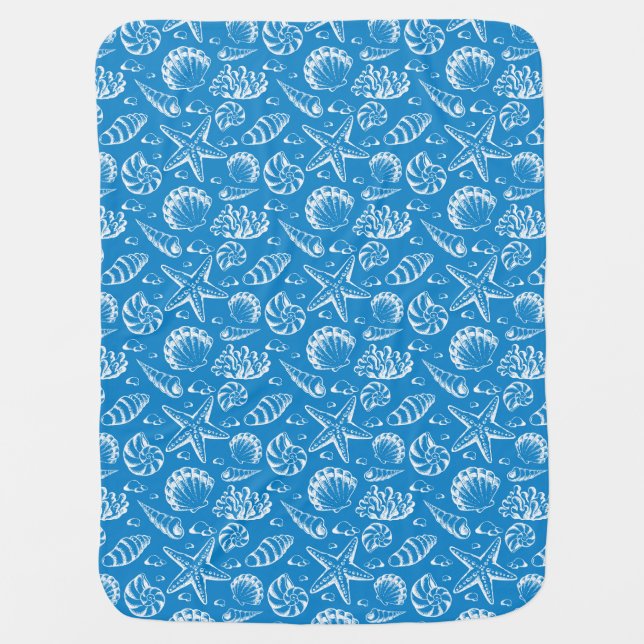 Blue Beach Pattern Swaddle Blanket (Front)