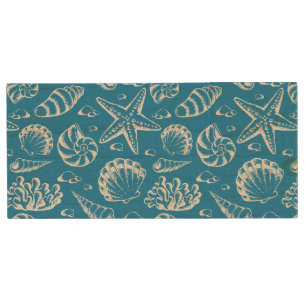 Blue Beach Pattern Wood USB Flash Drive