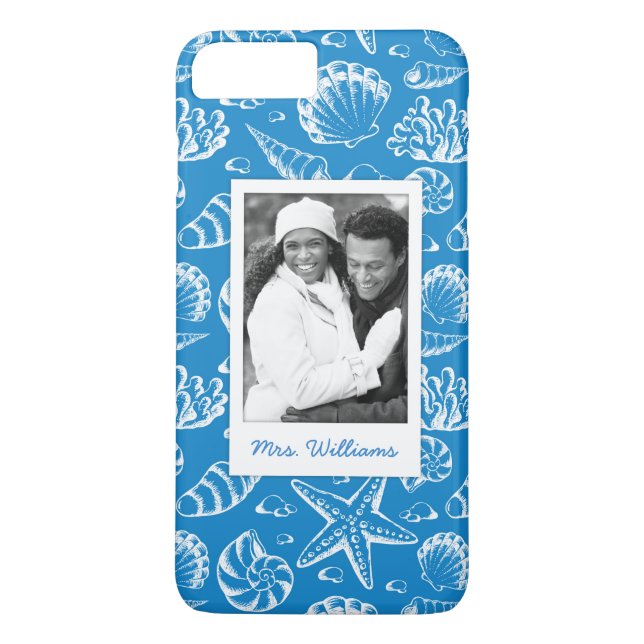 Blue Beach Pattern | Your Photo & Name Case-Mate iPhone Case (Back)