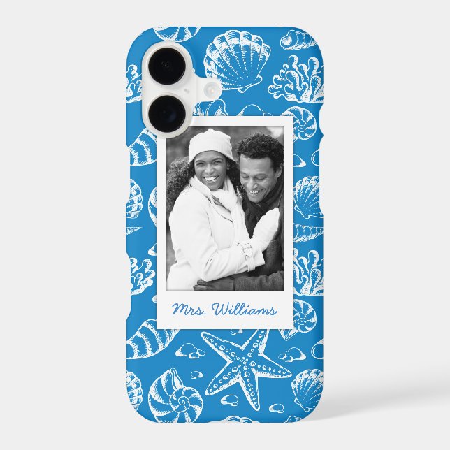 Blue Beach Pattern | Your Photo & Name Iphone Case (Back)