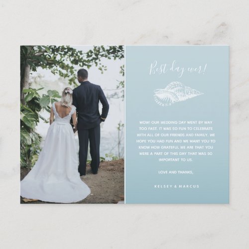 Blue Beach Photo  Wedding Thank You Postcard