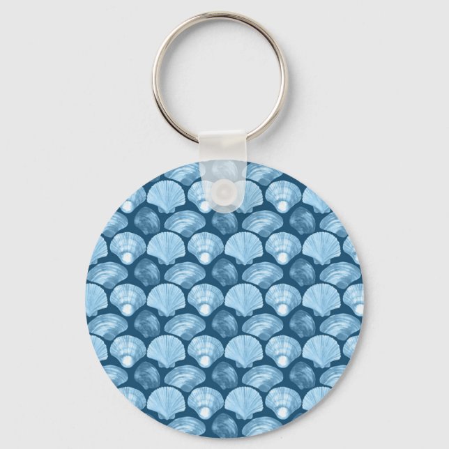 Blue Beach Seashell Pattern Keychain (Front)