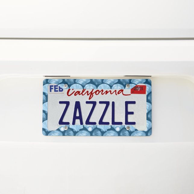 Blue Beach Seashell Pattern License Plate Frame (On Car)