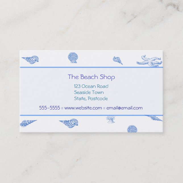 Blue Beach Seashells Business Cards (Front)