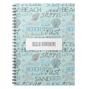 Blue Beach Shells Ocean Coast Notebook