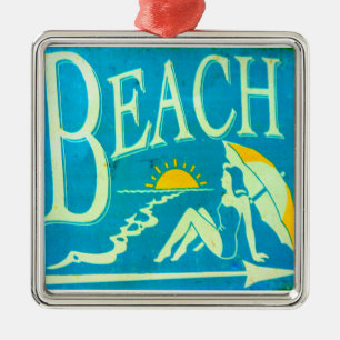 blue beach sign ornament