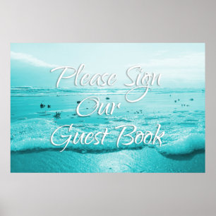 Blue Beach Sign Our Guest Book Table Poster