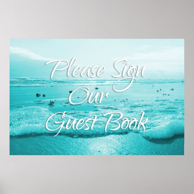 Blue Beach Sign Our Guest Book Table Poster (Front)