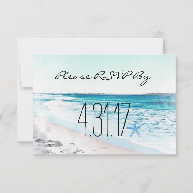 Blue Beach & Starfish RSVP Card (Front)