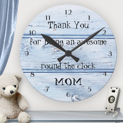 Blue Beach Style Wood Mothers Day Wall Clock