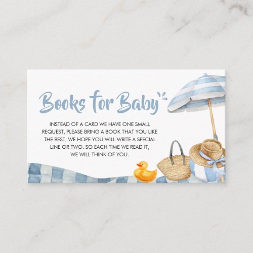 Blue Beach Summer Baby Shower Books for Baby Enclosure Card