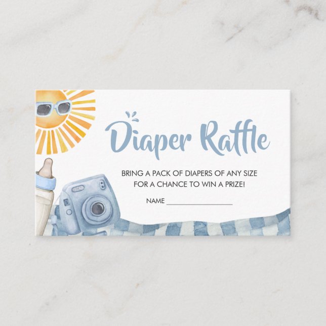 Blue Beach Summer Baby Shower Diaper Raffle Enclosure Card (Front)