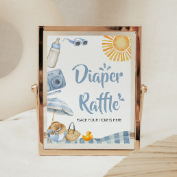 Blue Beach Summer Baby Shower Diaper Raffle Poster