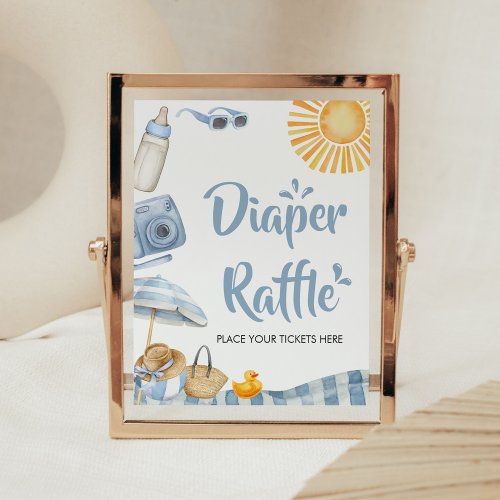 Blue Beach Summer Baby Shower Diaper Raffle Poster