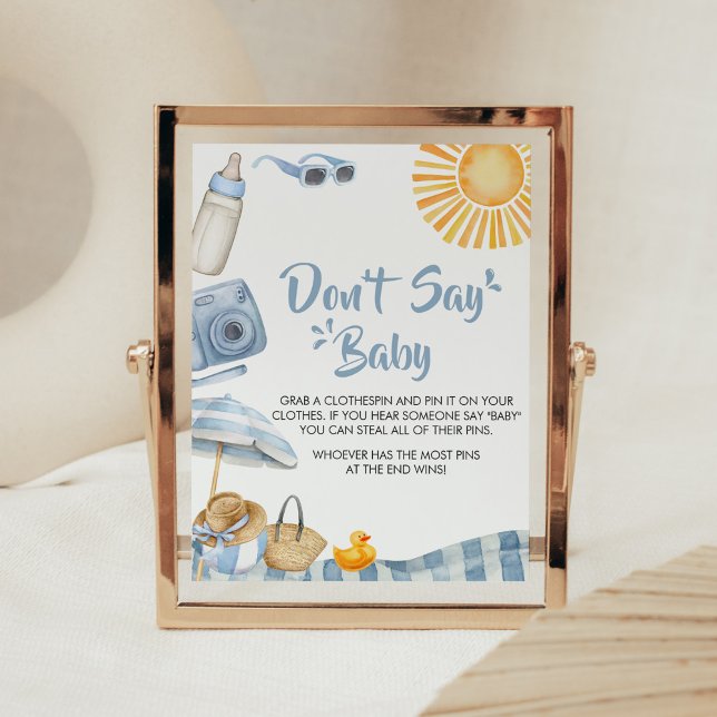 Blue Beach Summer Baby Shower Don't Say Baby Poster (Boy Splish Splash Baby Shower Don't Say Baby Sign)
