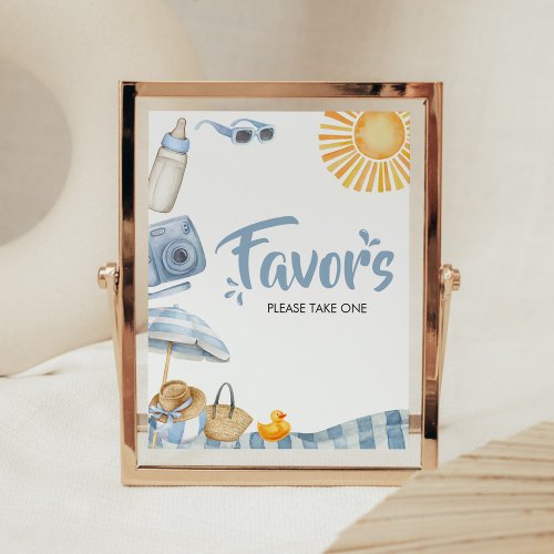 Blue Beach Summer Baby Shower Favors Poster