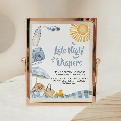 Blue Beach Summer Baby Shower Late Night Diapers Poster