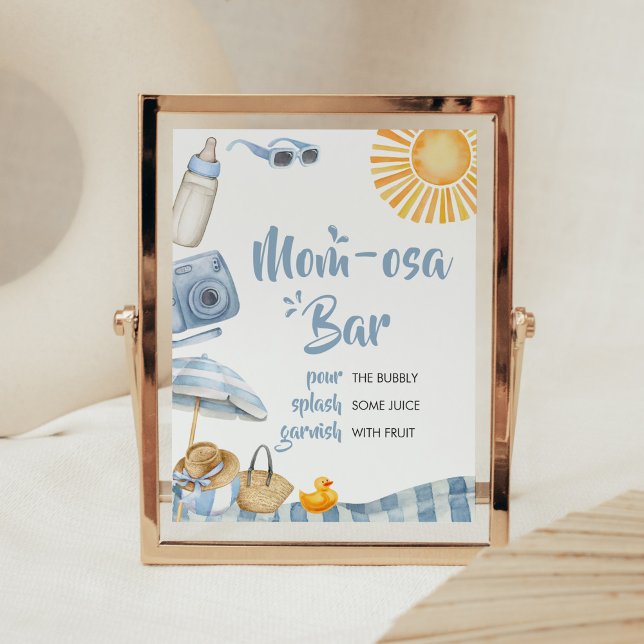 Blue Beach Summer Baby Shower Mom Osa Bar Poster (Boy Splish Splash Baby Shower Mom Osa Bar Sign)