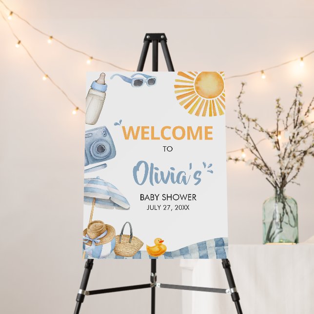 Blue Beach Summer Baby Shower Welcome Sign (In Situ (Stand))