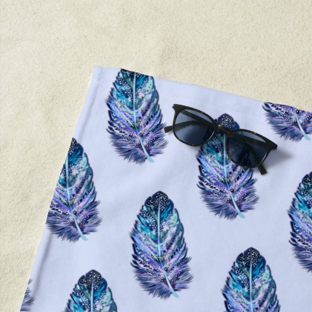 Blue Beach Towel with Feathers (In Situ)