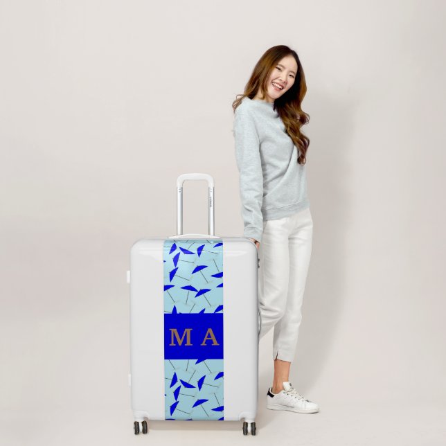 blue beach umbrella repeat pattern monogram luggage (Scale)