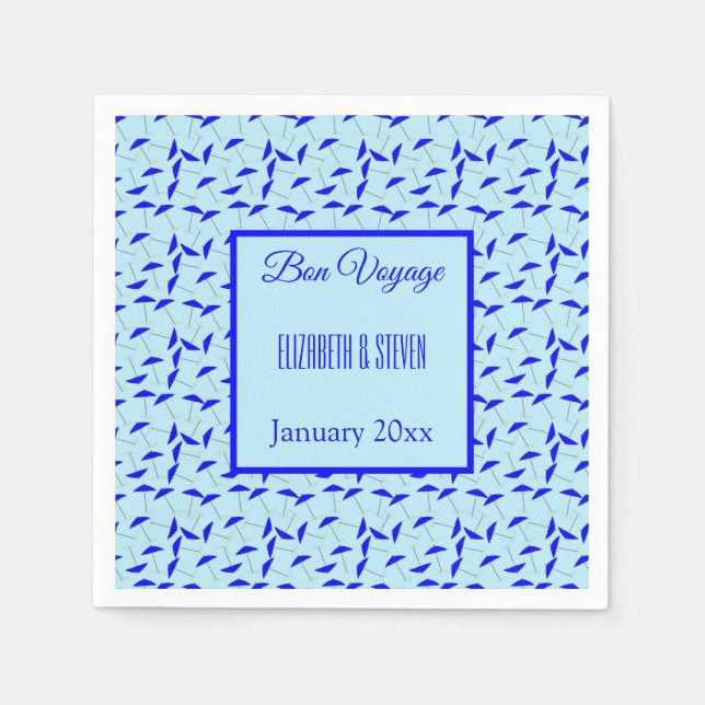 Blue beach umbrellas pattern Bon Voyage Napkins (Front)