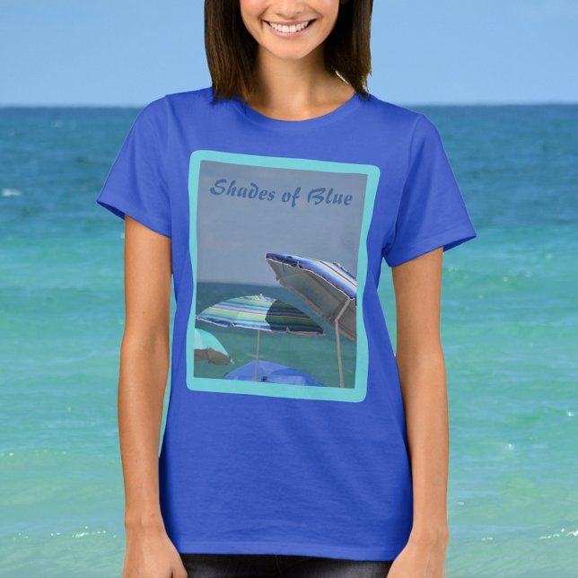 Blue Beach Umbrellas Photographic T-Shirt (Creator Uploaded)