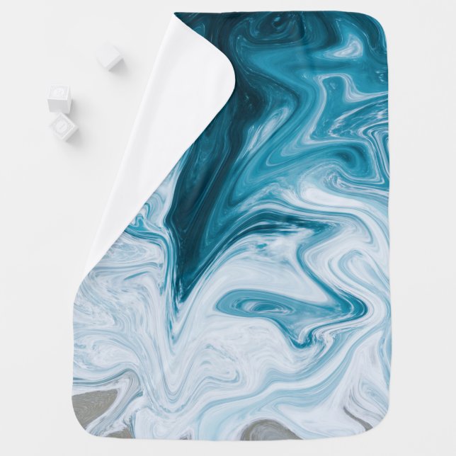 Blue Beach Waves Abstract Design Baby Blanket (In Situ)