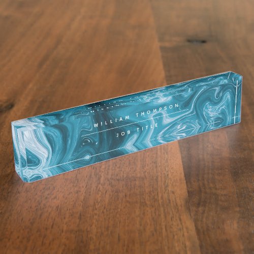 Blue Beach Waves Abstract Design  Desk Name Plate
