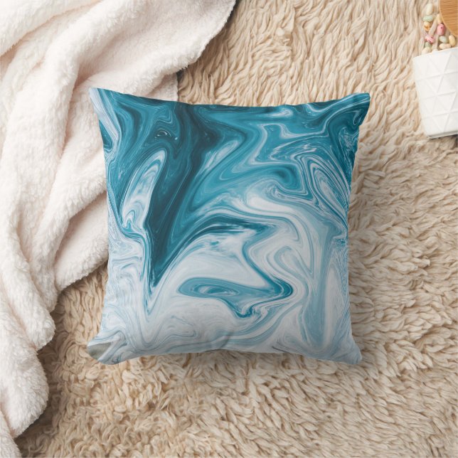 Blue Beach Waves Abstract Design Throw Pillow (Blanket)