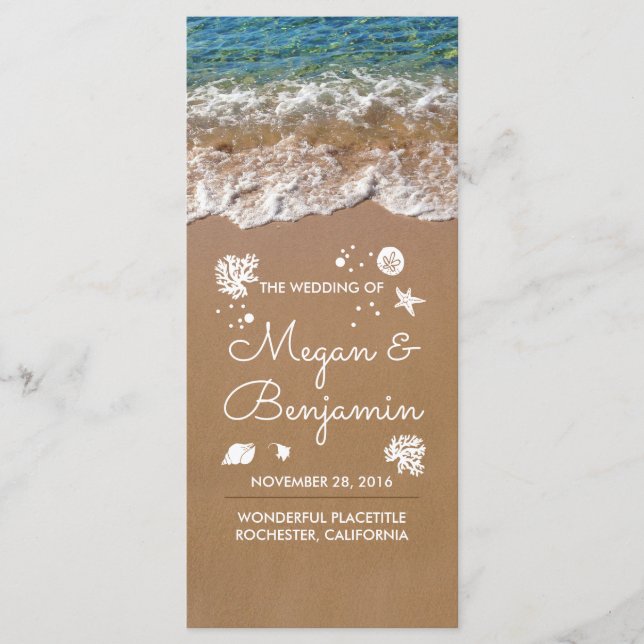 Blue Beach Waves and Sand Wedding Programs (Front)