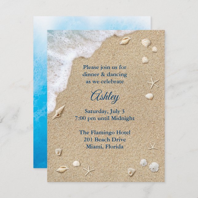Blue Beach Waves Bat Mitzvah Reception Invitation (Front/Back)