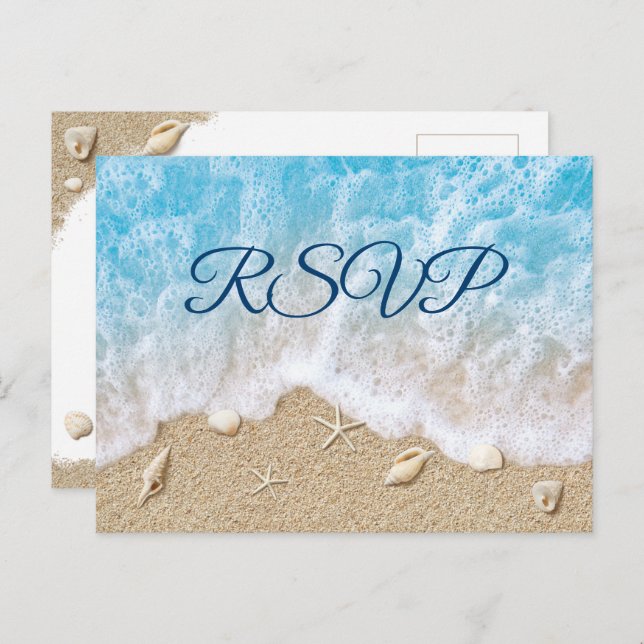 Blue Beach Waves Bat Mitzvah RSVP Postcard (Front/Back)