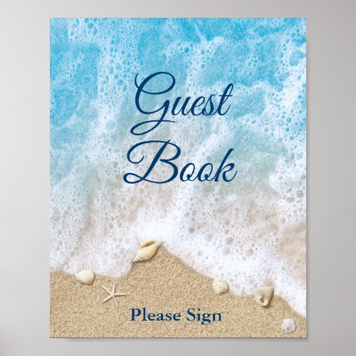 Blue Beach Waves Guest Book Poster