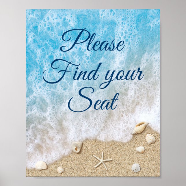 Blue Beach Waves Please Find Your Seat Poster (Front)
