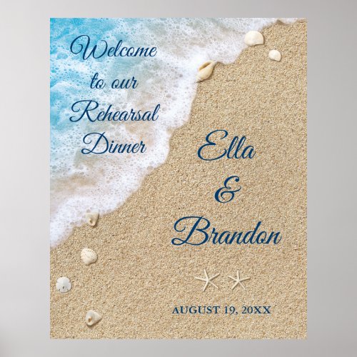 Blue Beach Waves Rehearsal Dinner Poster