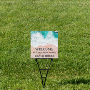 Blue Beach Waves Sand Welcome To Our Beach House Sign