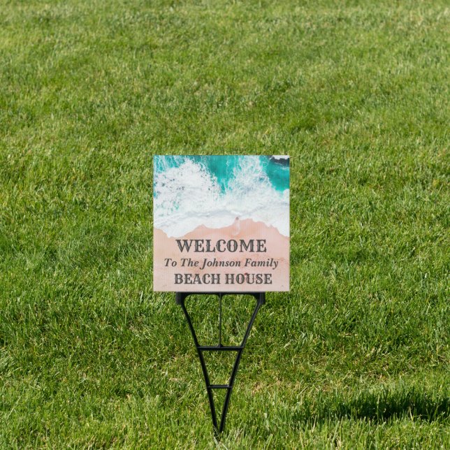Blue Beach Waves Sand Welcome To Our Beach House  Sign (Insitu)