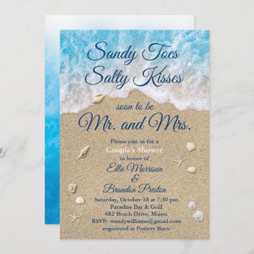 Blue Beach Waves Sandy Toes Couples Shower Invitation