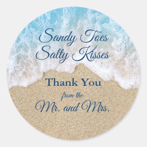 Blue Beach Waves Sandy Toes Salty Kisses Thank You Classic Round Sticker